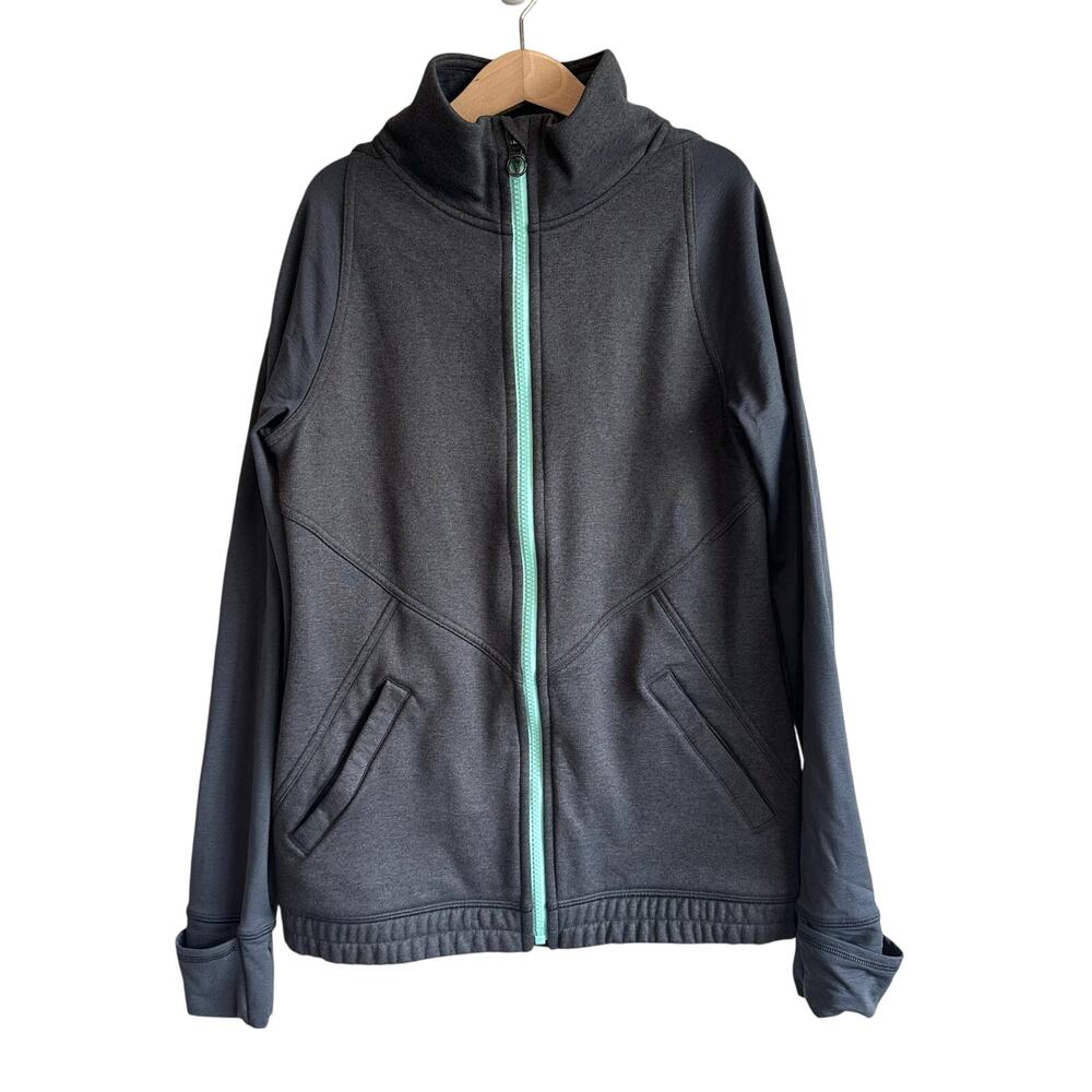 Ivivva by Lululemon Full Zip Hooded Sweatshirt Jacket Cuffins 14 Gray Teal